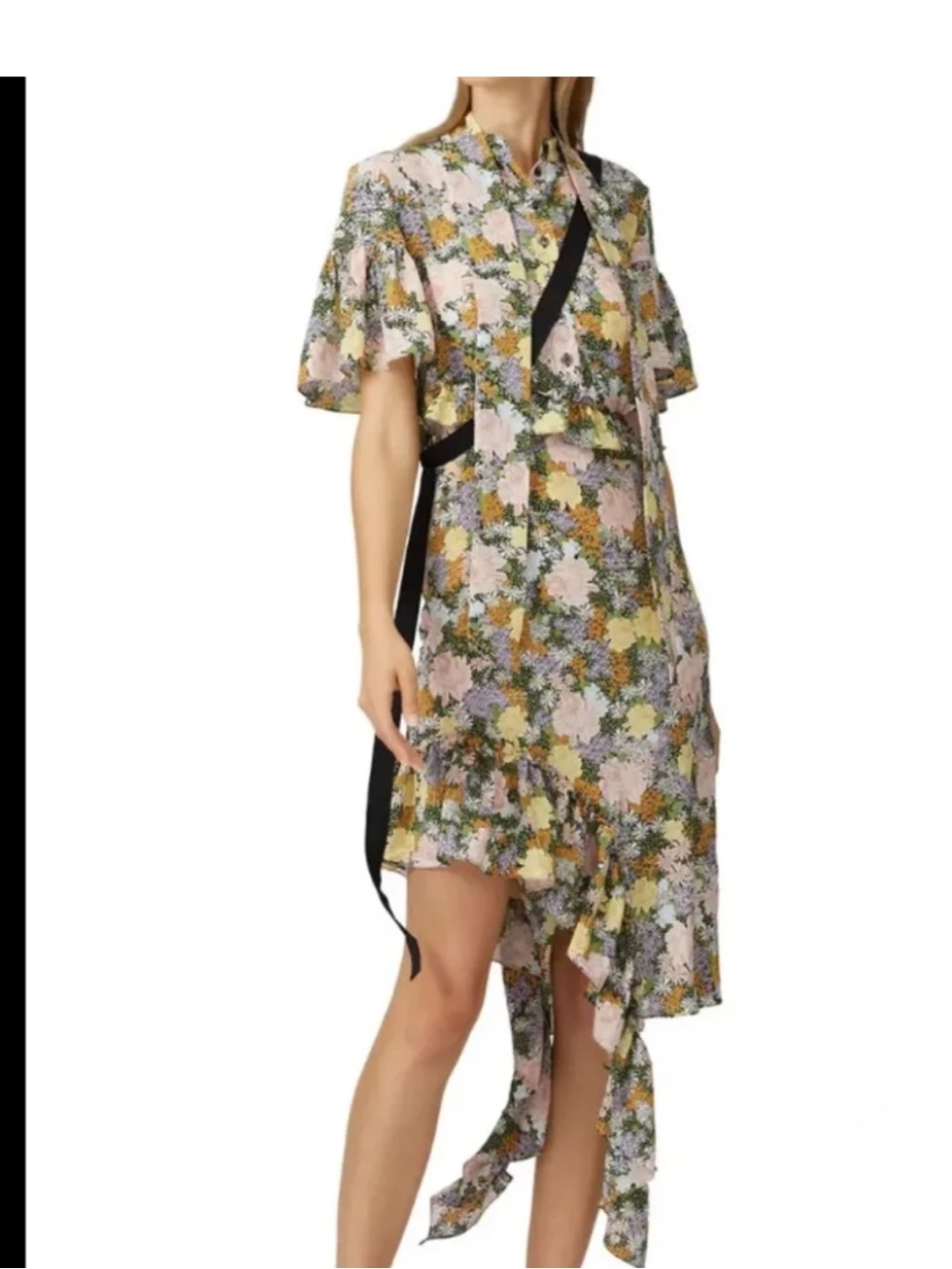 ROKH Floral Asymmetrical Ruffle Dress